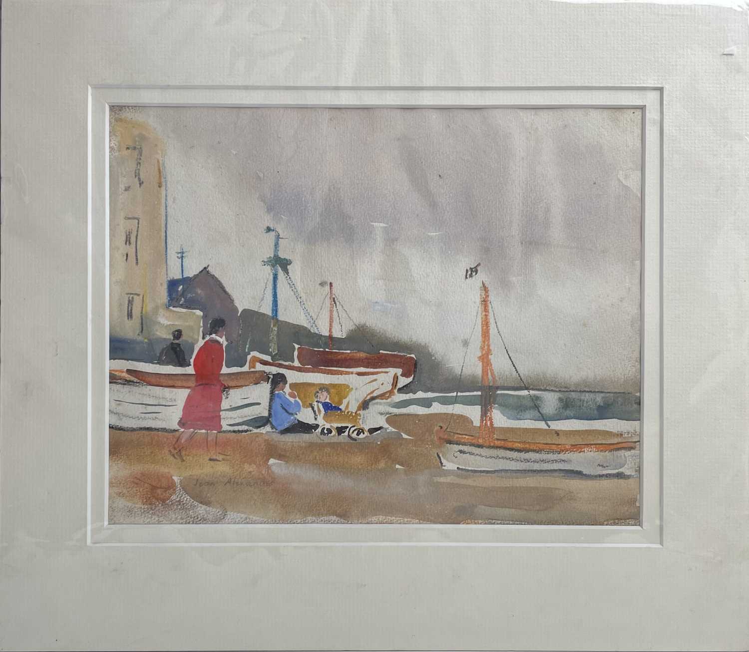 Jean DRYDEN ALEXANDER (1911-1994) Coastal scene with figures Watercolour 23.5 x 30cm Unframed