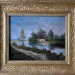 20th Century School Riverside CottagesOil on canvasIndistinctly signed 18.5 x 23.5cm
