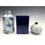 Studio pottery, a Raku squat bottle vase possibly by Janet MAXWELL incised marks, a bottle vase