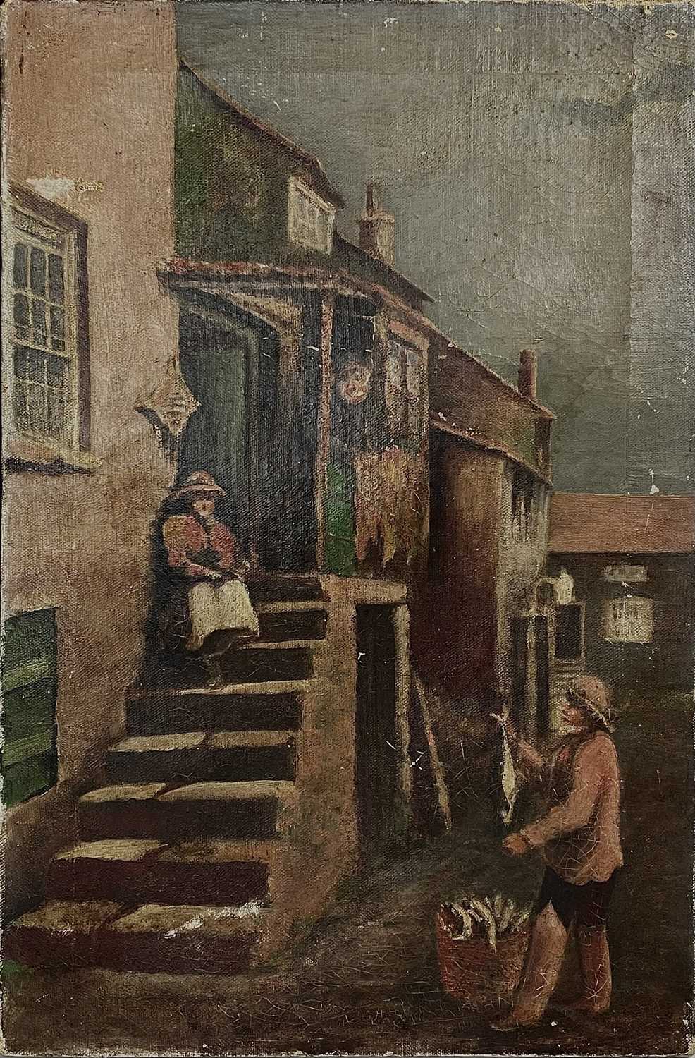 Early 20th century Cornish school The fish monger Oil on canvas 45.5 x 30cm