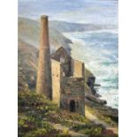 Gwen CLAY Wheal Coates St Agnes Oil on Canvas Signed 60 x 45 cm