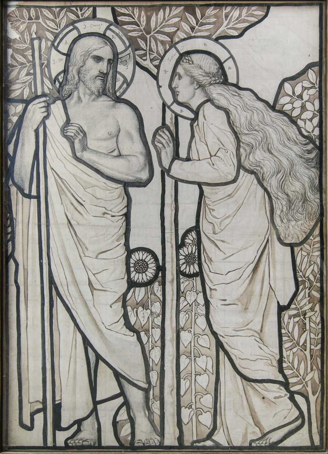 Harry Ellis Wooldridge (fl1860-1900) Mary and The Risen Christ, cartoon stained glass design for - Image 2 of 2