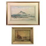 Baragwanath KING (1864-1939) Watercolour St Michaels Mount 51cm x 30cm. J MUDIN Oil on board '