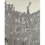 Edmond GRIFFITH-JONES (XX) Pen and ink on paper Etimret Castle II 57cm x 72cm.