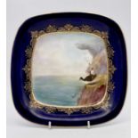 A Royal Worcester square dish, signed George Johnson, painted with and also inscribed 'Guillemot',