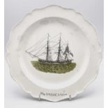 American interest, a Spode creamware plate transfer printed with the ship 'Ship America Salem',