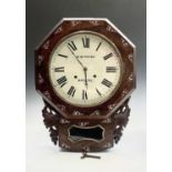 A late 19th century rosewood and mother of pearl inlaid drop dial wall clock, signed W.B.Payne