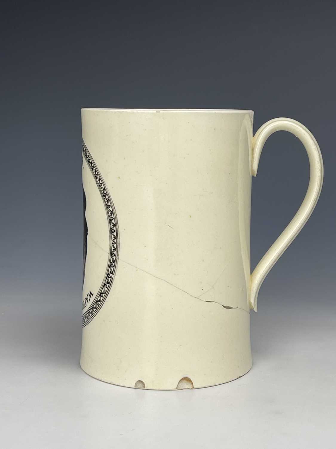 A creamware mug, circa 1780, transfer printed with a satirical inverted 'Jack Tar and Wapping - Image 4 of 4