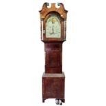 A Victorian mahogany and oak eight day Longcase clock, the painted moon phase arch dial indistinctly