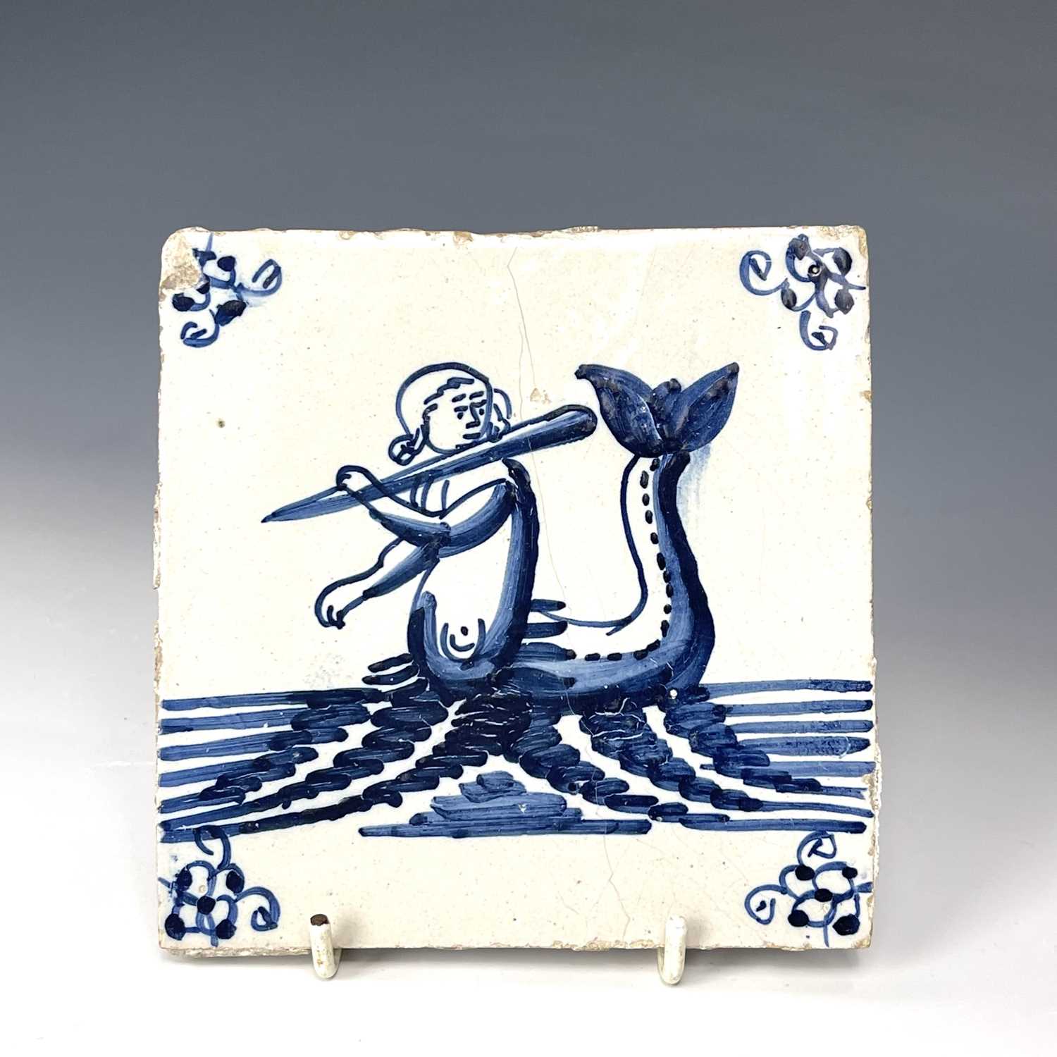 Four blue and white Dutch Delft tiles, decorated with various scenes including a flute playing - Image 4 of 11