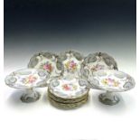 An Edwards & Brown 'Duchess China' dessert service, early 20th century, with painted floral