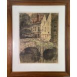 Hebe THOMPSON (XX) Town view Pastel Signed Artists gallery label to the verso 56cm x 43cm
