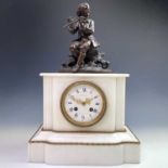 A French bronze and white marble mantel clock, by Bourdin, Paris, late 19th century, the case