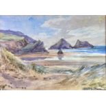 Sidney James Beer Holywell Bay Signed and inscribed, watercolour, 25.5 X 35.5cm.