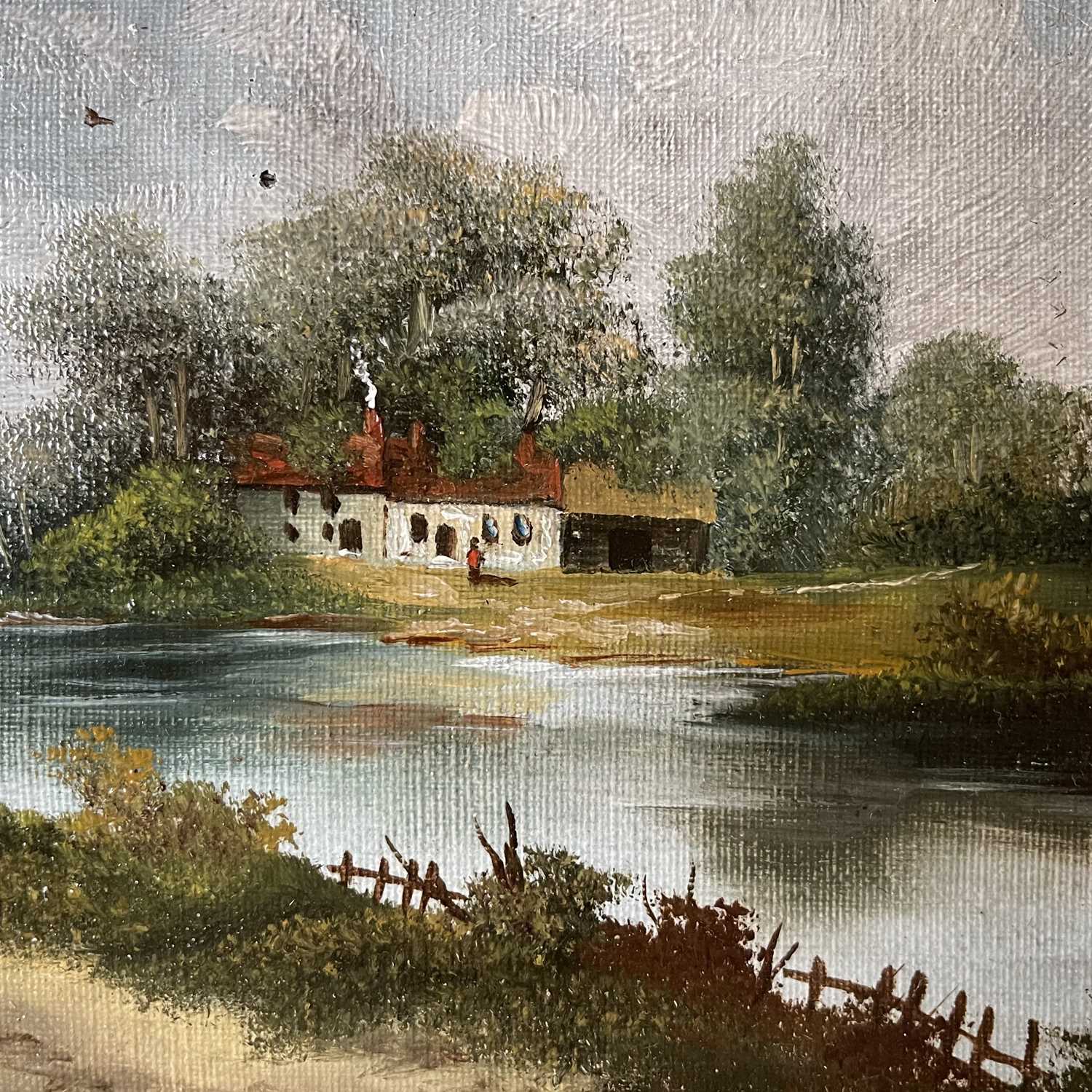 20th Century School Riverside CottagesOil on canvasIndistinctly signed 18.5 x 23.5cm - Image 6 of 6