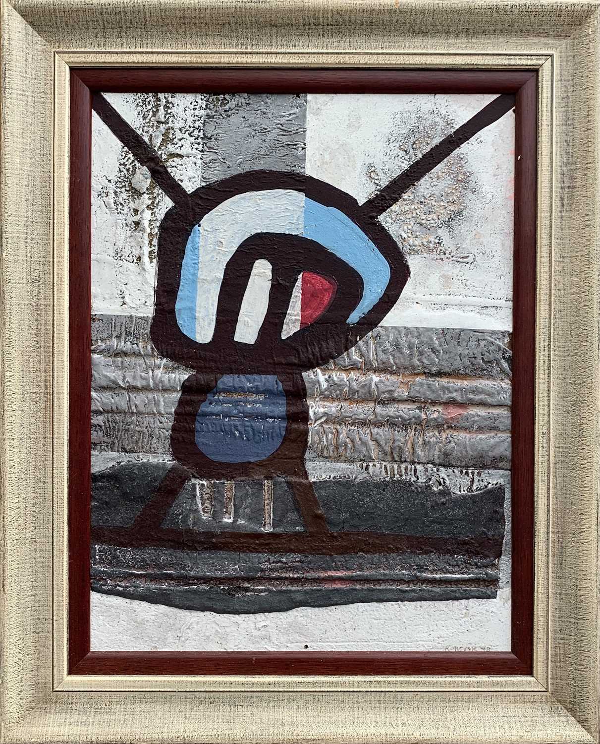 R Novak? Abstract acrylic, signed and indistinctly dated '49?, 42.5 X 32.5cm.