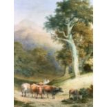 Robert Hills Droving Cattle Signed, watercolour, 25.5 X 19cm. Provenance: Bought by vendor's
