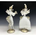 A pair La Serenissima Murano art glass figures of Venetian dancers, with white and gilt