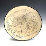 Simon PACKARD (1960) side of cow studio pottery bowl signed and dated 1989, diameter 48cm.