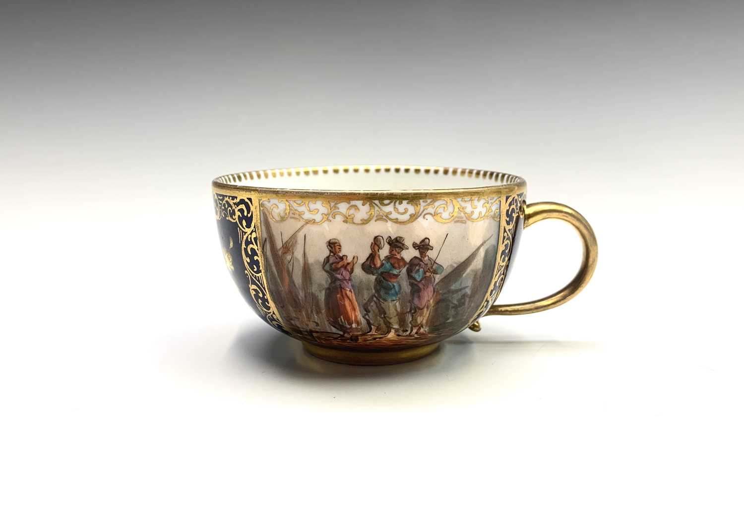 A Meissen cabinet cup and saucer, late 19th century, painted with reserves in the 18th century style - Image 4 of 9