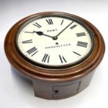 A late Victorian mahogany wall clock, the white dial signed Kent, Manchester, with fusee movement,