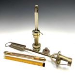 A Field's patent brass hydrometer, with adjustable scale and fitted base, height 40cm, together with