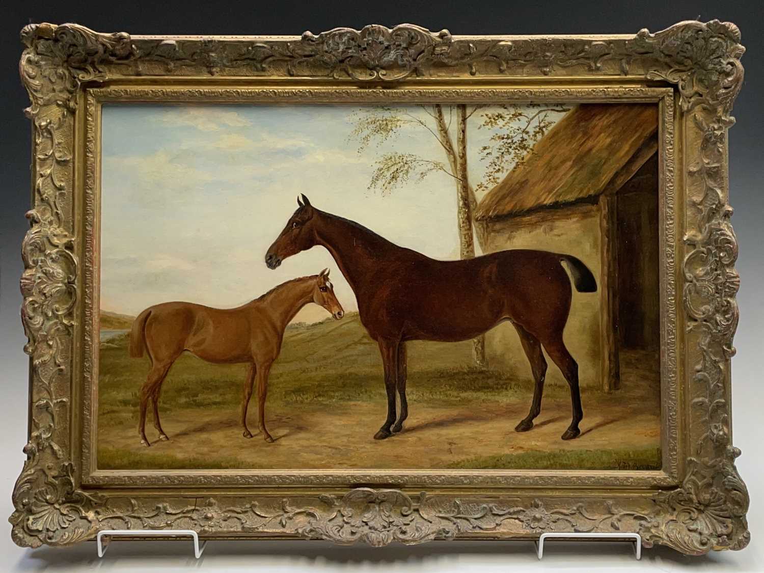 Alfred Moginie BRYANT (XIX-XX) Two horses beside a stable Oil on canvas, 39 X 59cm. - Image 2 of 3