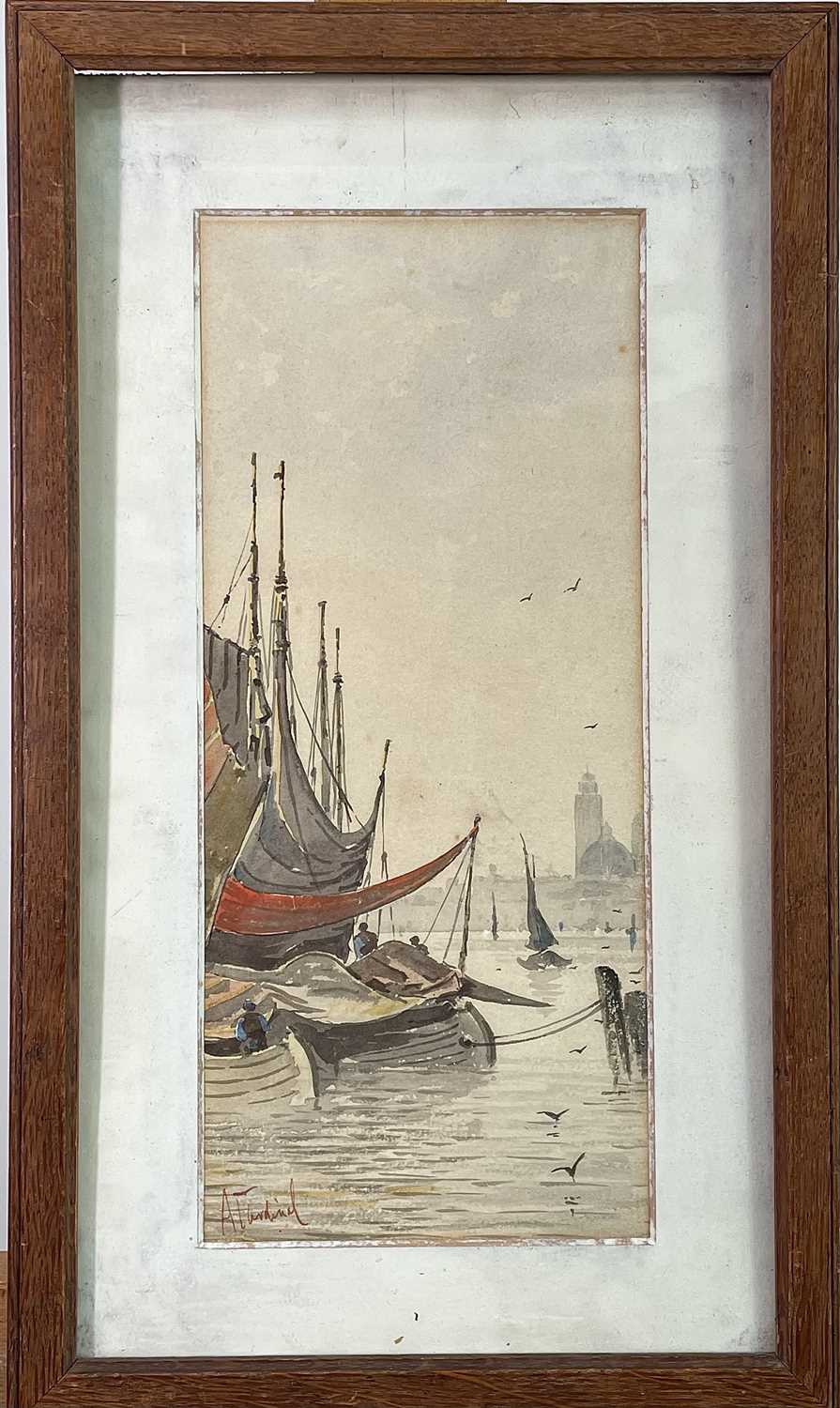 An 20th century British School Loading the barge Watercolour 24.5 x 34.5cm Together with a - Image 3 of 7