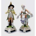 A pair of Dresden porcelain figures, 20th century, from a magic lantern or peep show, after the 18th
