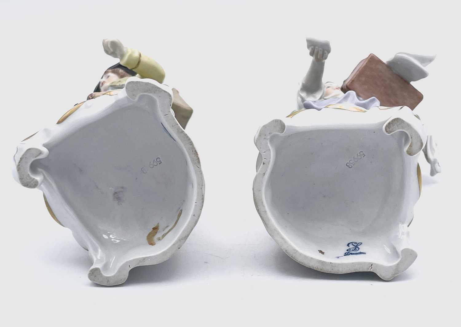 A pair of Dresden porcelain figures, 20th century, from a magic lantern or peep show, after the 18th - Image 5 of 5