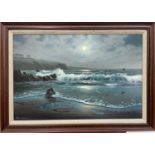 Peter Cosslett moonlight seascape Signed, oil on canvas, 50 X 75cm.