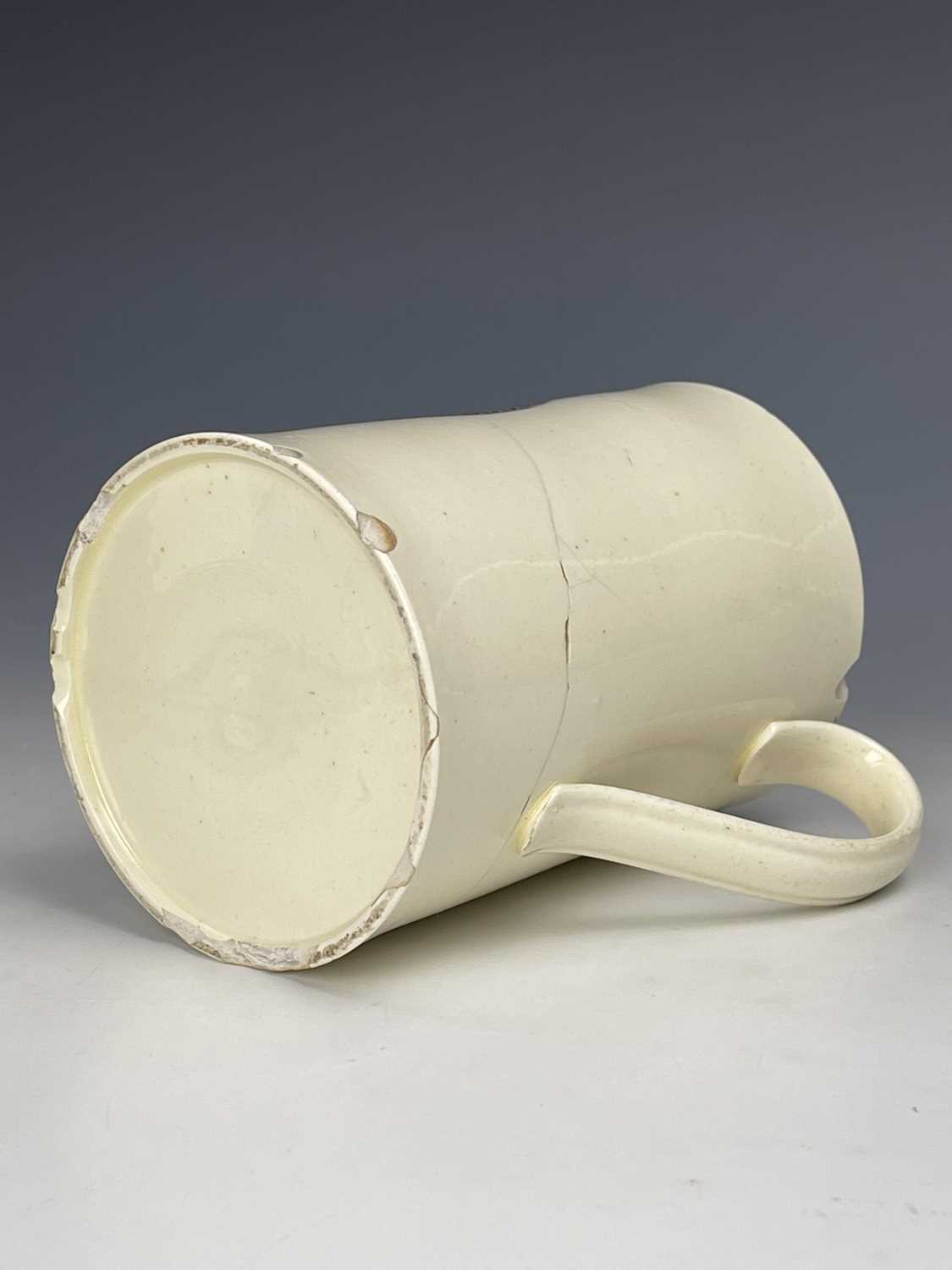 A creamware mug, circa 1780, transfer printed with a satirical inverted 'Jack Tar and Wapping - Image 3 of 4