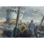 Lewis F LUPTON The fishing boat Oil on board Gallery label verso 36 x 51cm Unframed