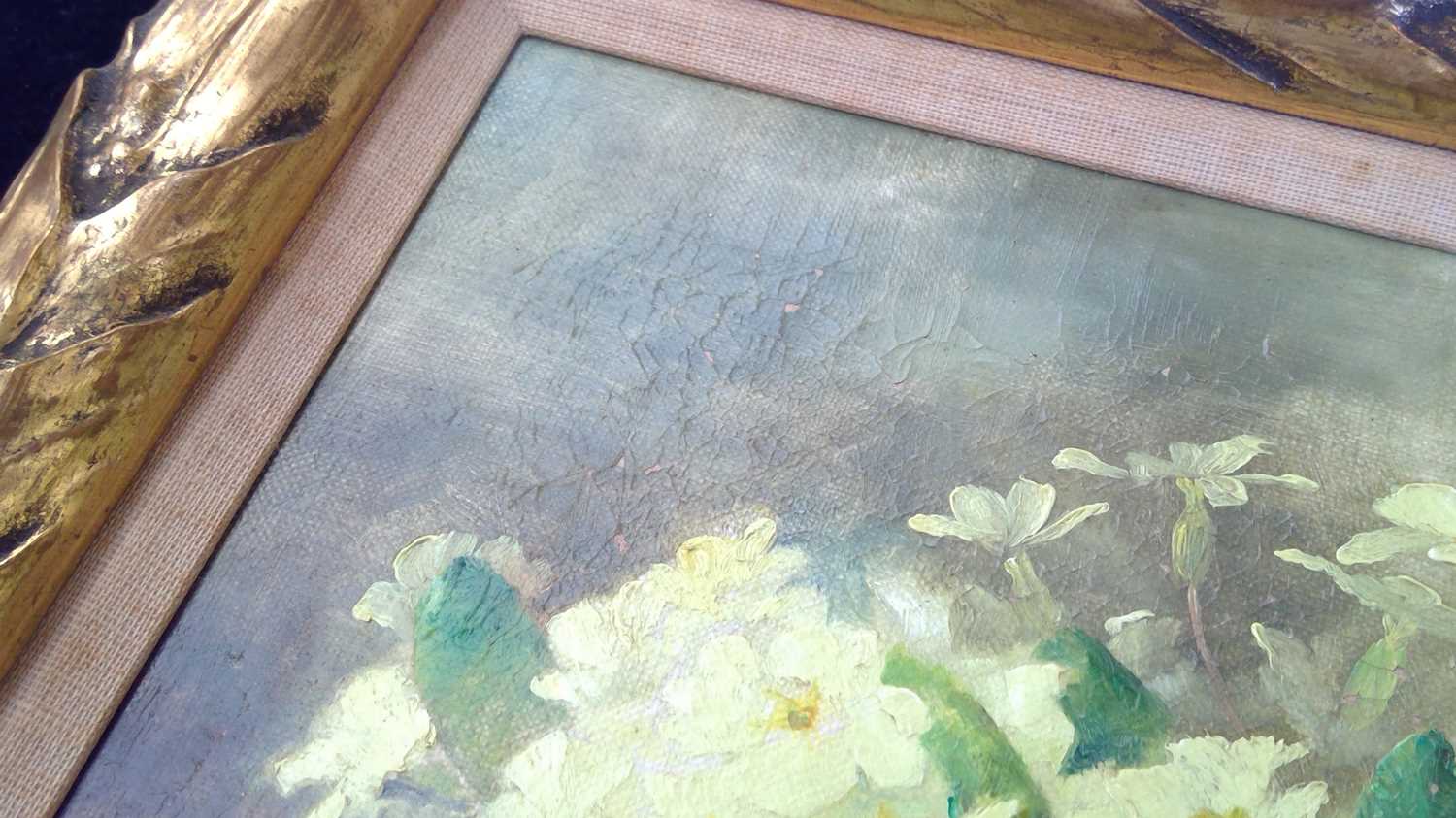 R Thomson A bowl of primroses, signed and dated 1908, oil on canvas, 21.5 X 31.5cm.Alan Bennett ( - Image 2 of 4