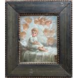 Early 20th century British school A child surrounded by angels Oil on canvas Monogram AB 24 x 19cm