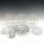 A set of six Victorian cut glass ice plates, diameter 18cm, six various bowls and a piggin (13).