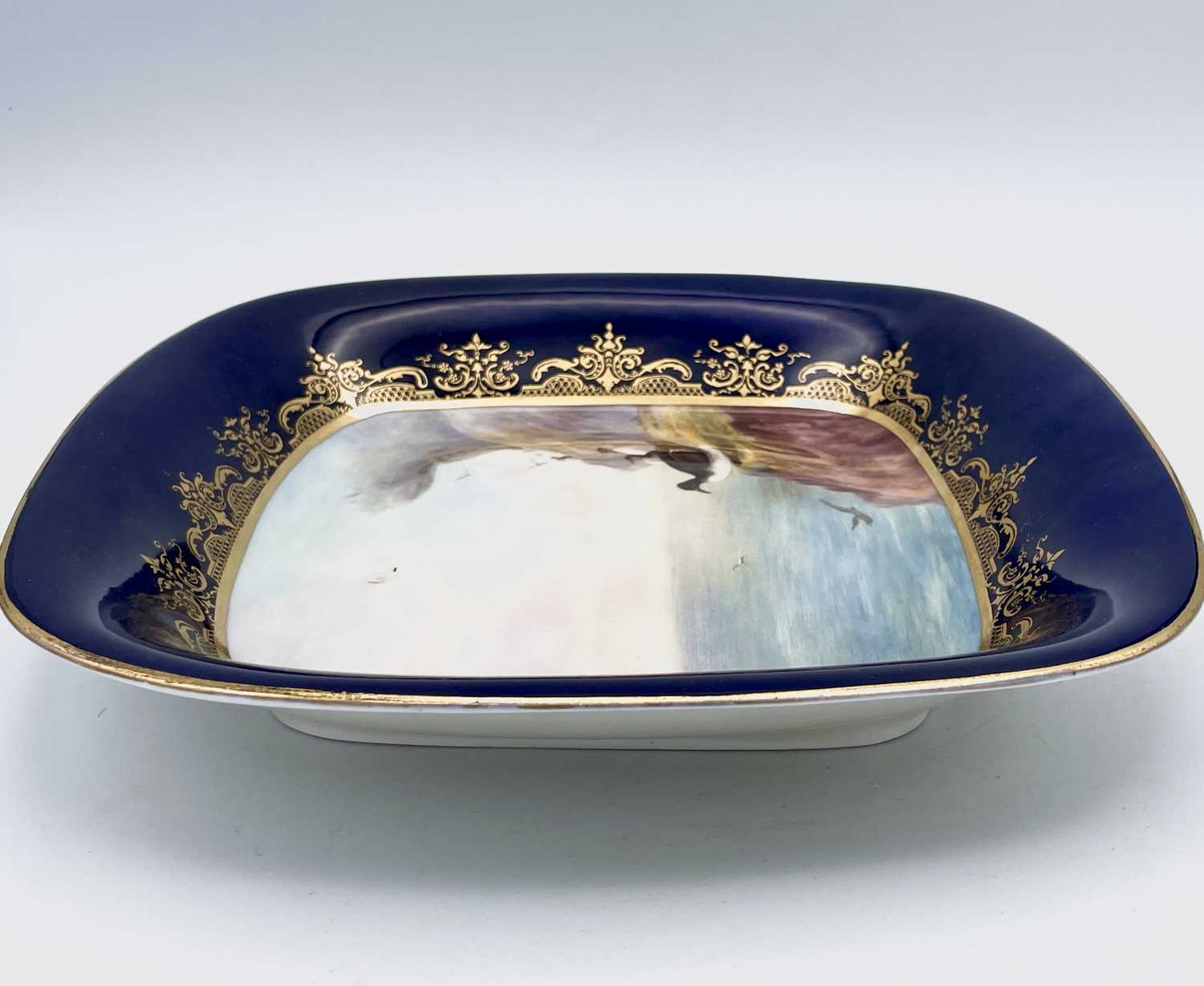 A Royal Worcester square dish, signed George Johnson, painted with and also inscribed 'Guillemot', - Image 2 of 5
