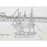 Bryan PEARCE (1929-2006) Two Boats St Ives Ink drawing Signed, Inscribed to verso 17.4x24.5cm