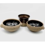 Two Leach St Ives Pottery standard ware bowls, diameter 11.5cm; together with a studio pottery