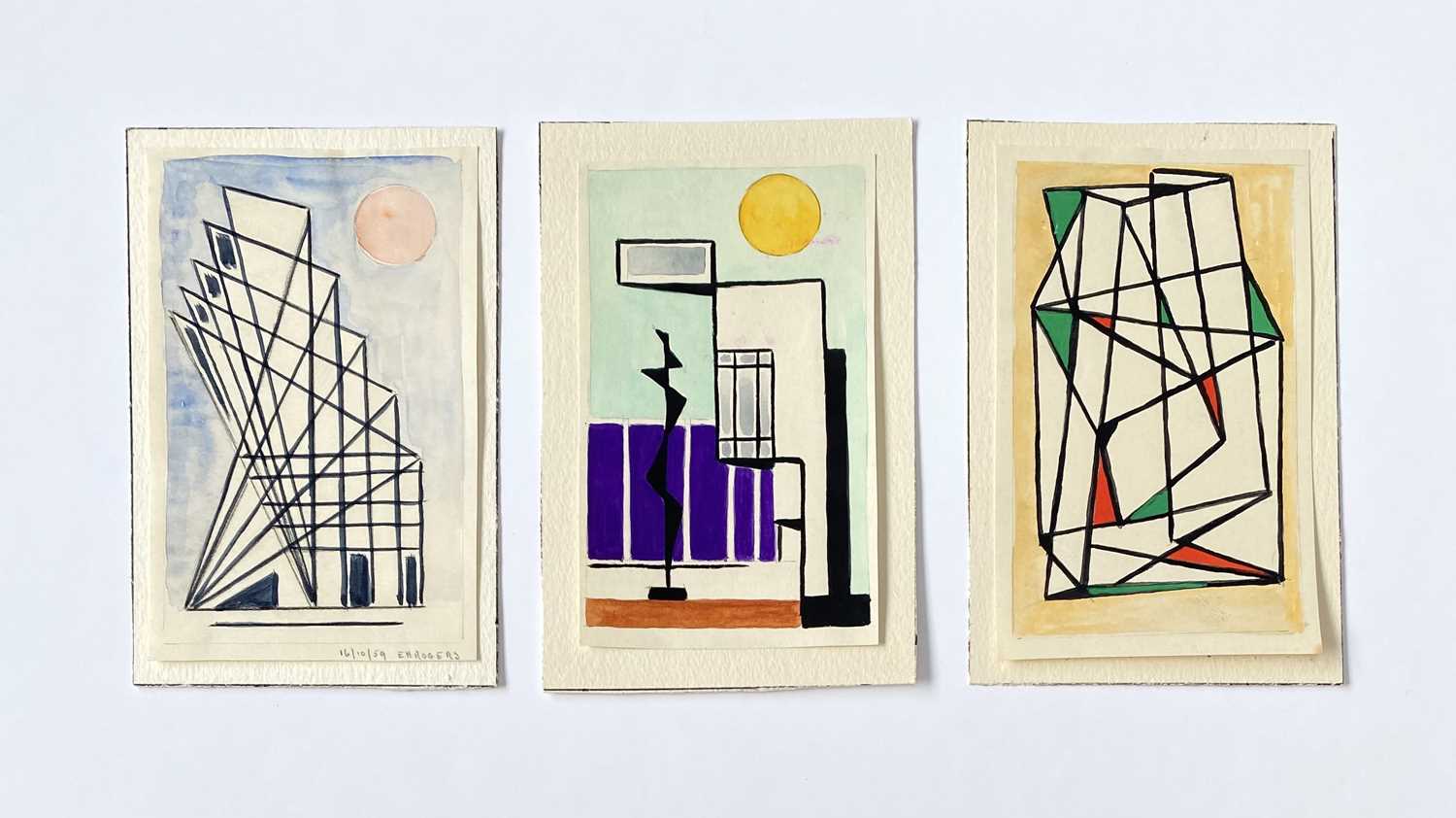 Edward H. ROGERS (1911-1994) Three small abstract works Gouache on paper Each signed, inscribed