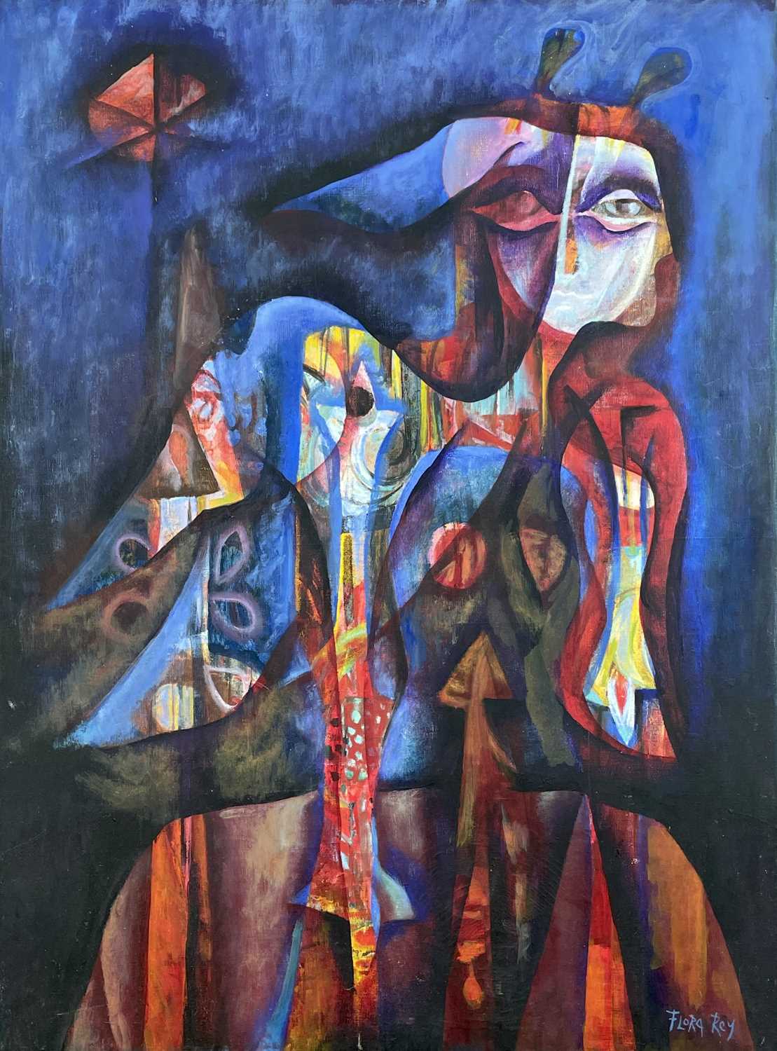 Flora REY (1935) Abstract Figures Oil on canvas Signed Further signed to verso 81 x 60cm The