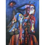 Flora REY (1935) Abstract Figures Oil on canvas Signed Further signed to verso 81 x 60cm The