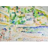 Fred YATES (1922-2008) The Resort Watercolour Signed 55x74cm Condition report: Faint foxing can be
