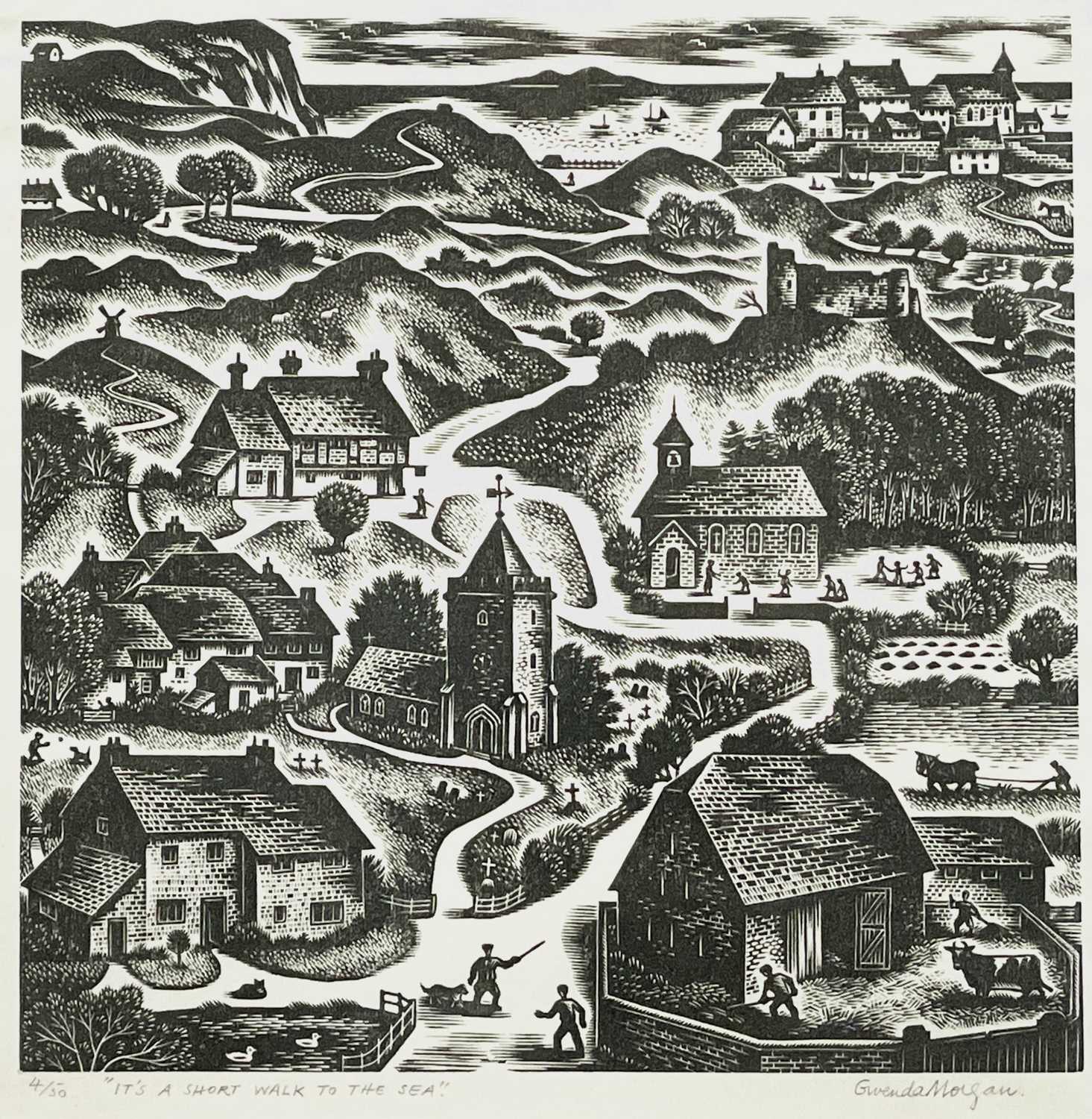 Gwenda MORGAN(1908 - 1991) It's A Short Walk To The Sea Wood engraving on paper Signed, inscribed