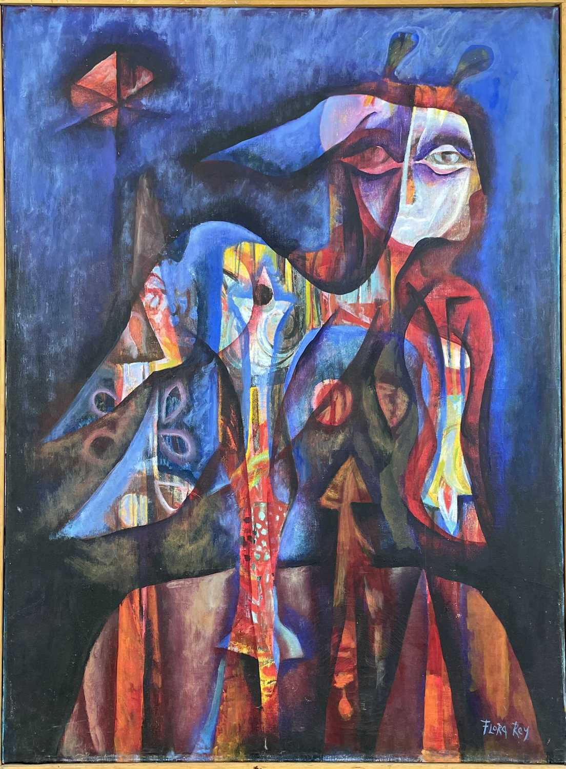 Flora REY (1935) Abstract Figures Oil on canvas Signed Further signed to verso 81 x 60cm The - Image 3 of 3