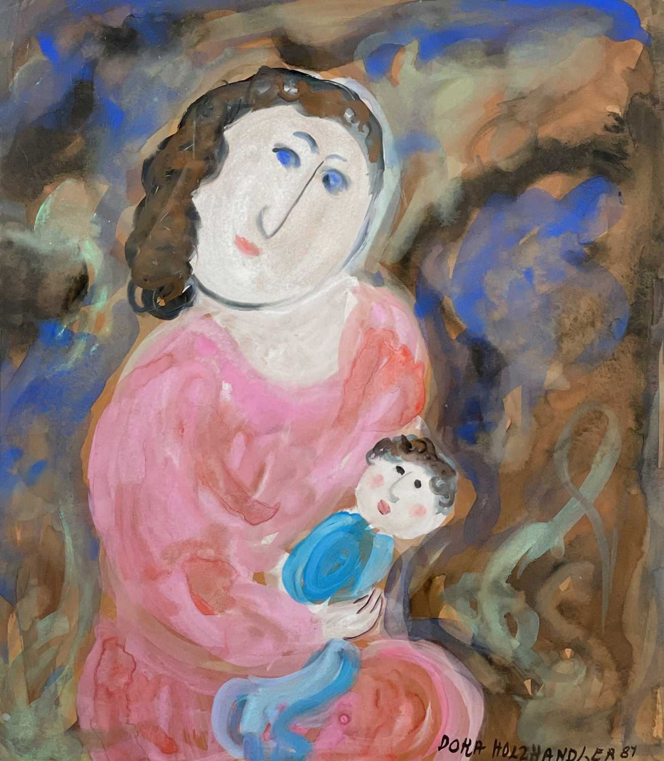 Dora HOLZHANDLER (1928-2015) Mother and Child IV Gouache Signed and dated '87 Inscribed to verso