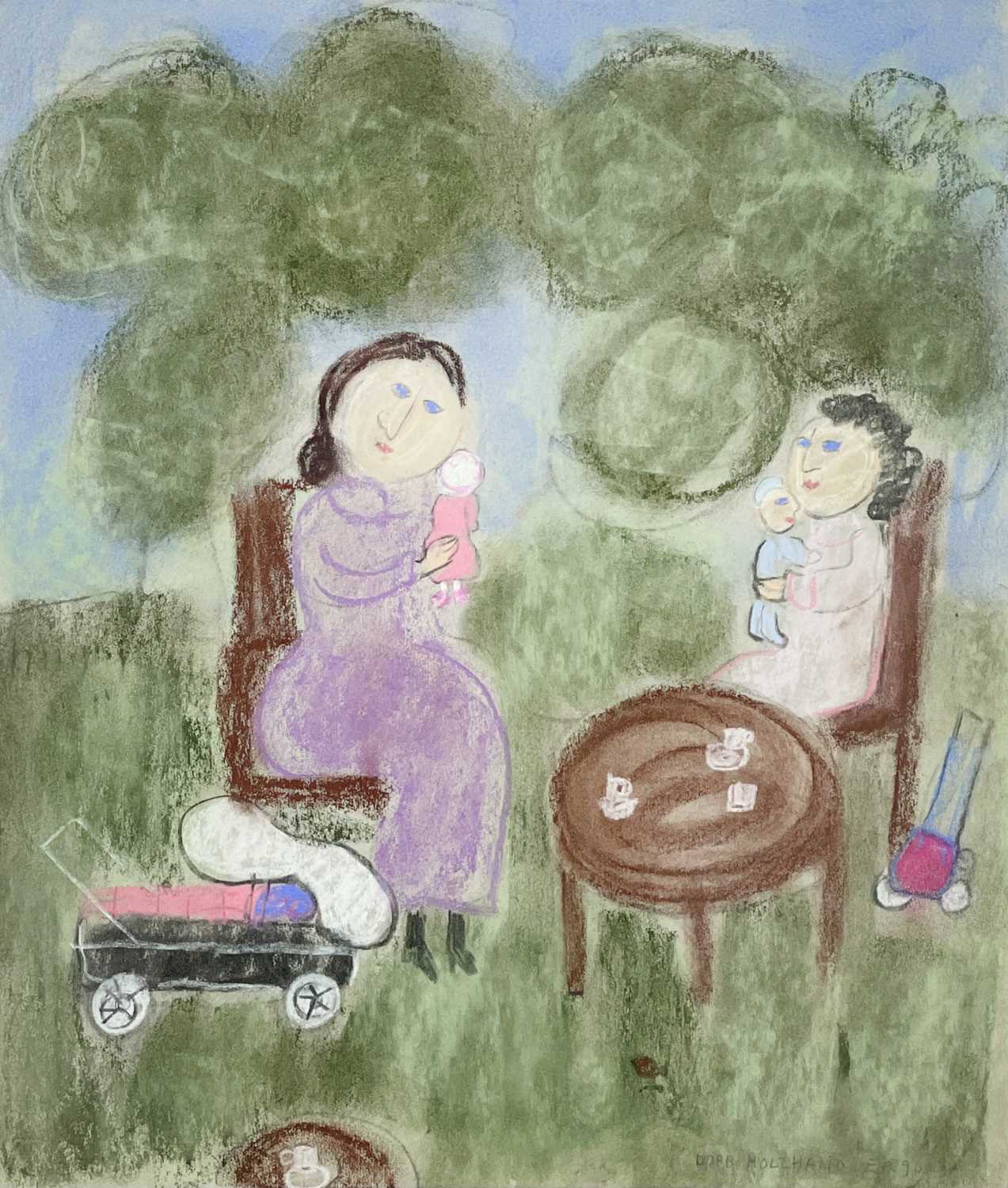 Dora HOLZHANDLER (1928-2015) Tea in the Park Pastel on paper Signed and dated '90 Inscribed to verso