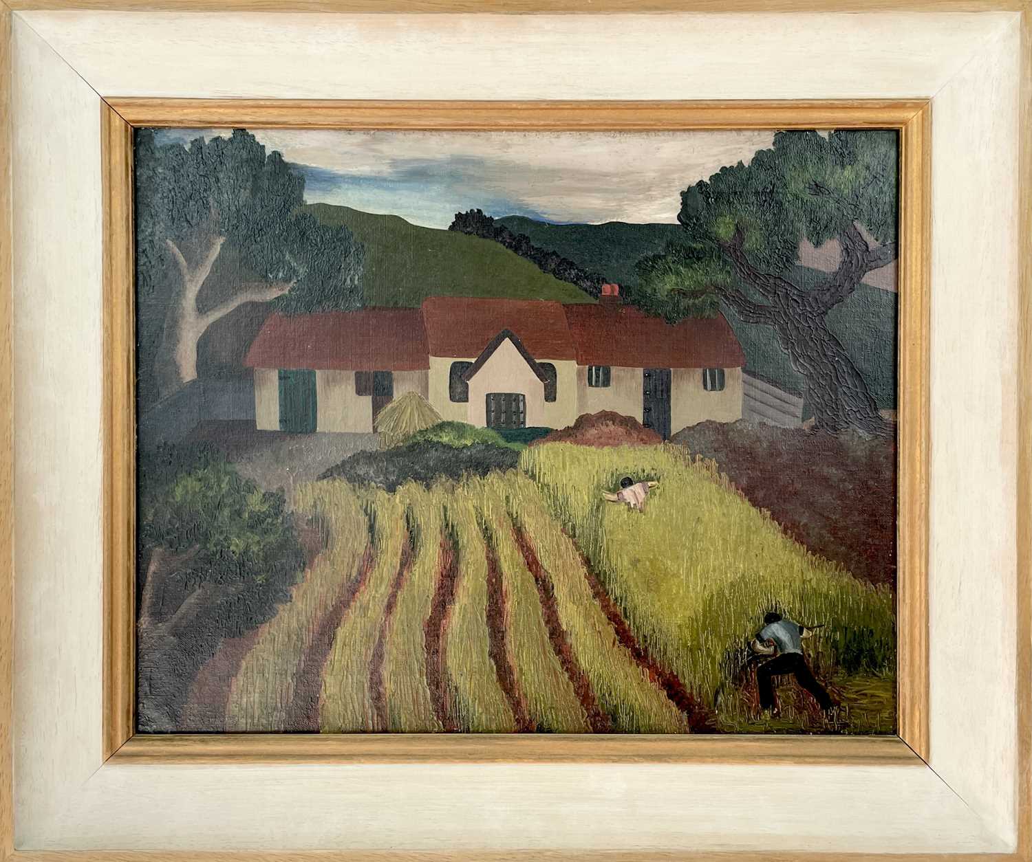 Early 20th Century Naive School Harvest Time Oil on canvas Indistinctly signed 'J Gilbert Scott'? 40 - Image 2 of 3