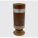 Robin WELCH, a cylindrical pedestal vase with silver glazed band, impressed pottery mark, height