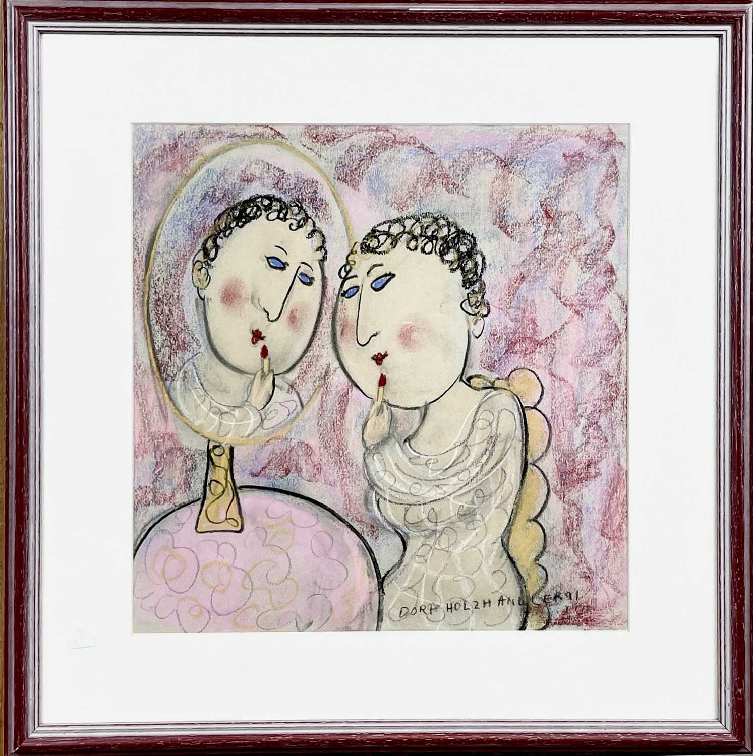 Dora HOLZHANDLER (1928-2015) Applying Lipstick Pastel on paper Signed and dated '91 Inscribed to - Image 3 of 3